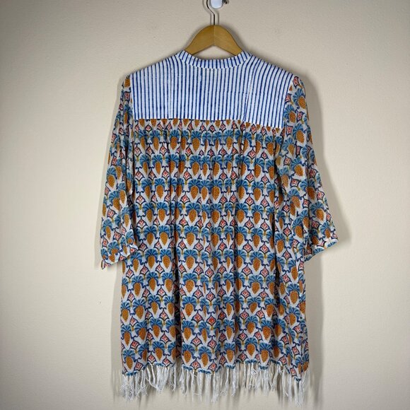 Roller Rabbit Block Print Serafina Tunic Fringe Womens Size M Swim Cover Dress - Picture 11 of 11